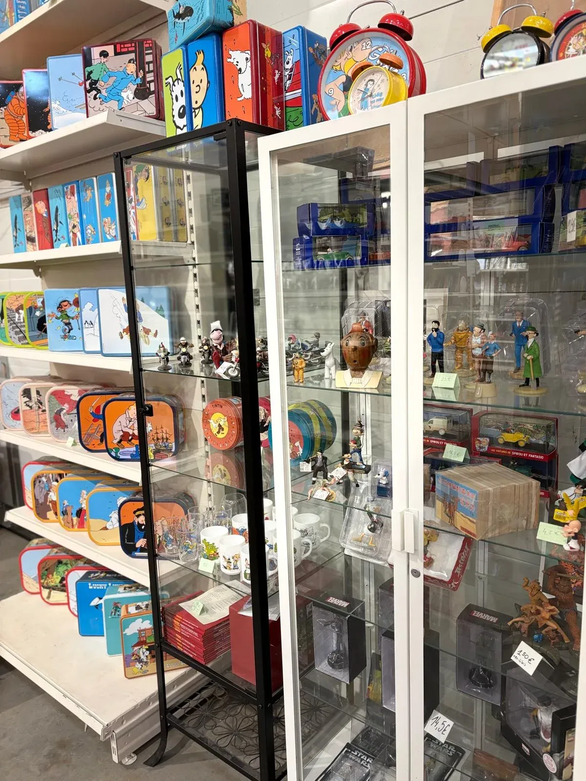 Etalages de figurines de collection du magasin Livr'ensemble à Hennuyère